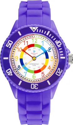 Produktbild von Alienwork Kids Lernuhr Kinderuhr Mädchen Uhrzeit lernen Violett Silikon-Armband Kinder-Uhr Wasserdicht 5 ATM Zeit Lernen