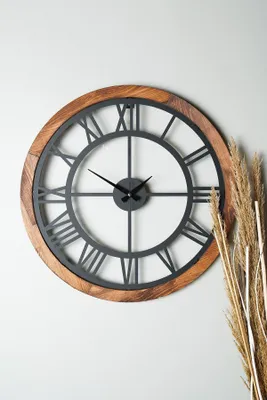 Zdjęcie produktu dla Wallity, Myk1195-10, zegar ścienny, orzech, 100% METAL, 55 x 55 cm