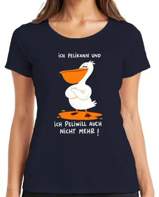 Productafbeelding van "Ich Pelikann" en "Ich Peliwill" dames T-shirt, marineblauw, maat S. (Sarcasme)