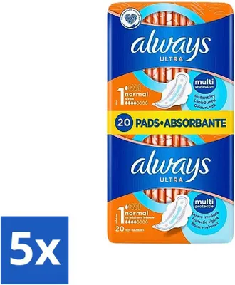 Image de Always Ultra - Serviettes hygiéniques - Avec ailettes - Double paquet - 20 serviettes hygiéniques - Paquet économique - 5 pièces