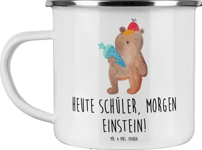 Produktbild von Mr. & Mrs. Panda Pott Schulanfang Inspiration - Weiß - Geschenk, Trost, Emaille Becher, Motivtasse, Entdecker, Zuversicht, Vertrauem, inspirierende Botschaften, Teetasse