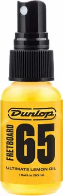 A bottle of Dunlop 65 Ultimate Lemon Oil.