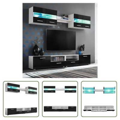Produktbild von The Living Store TV-Wohnwand-Set 5-tlg. LED-Leuchten Hochglanz-Schwarz