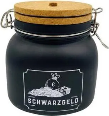 Produktbild von Sparglas Schwarzgeld Schwarz mit Schloss und Schlüssel für Münzen und Scheine mit Entnahmeöffnung