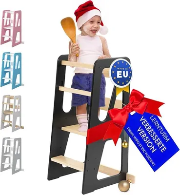 Imagen del producto de Silecomplaza, torre de aprendizaje para niños a partir de 1 año, con sistema antideslizante. Torre de aprendizaje Montessori con altura ajustable, fabricada en madera maciza certificada Soporta hasta 50 kg. Ideal para niños, para usar en la cocina, la mesa o el baño