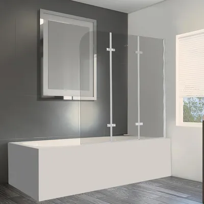 Immagine prodotto di Pannello doccia pieghevole per vasca da bagno, dimensioni 120x140 cm, composto da 2 elementi, realizzato in vetro temperato di sicurezza da 6 mm, ideale come paravento per vasca, colore argento, trasparente