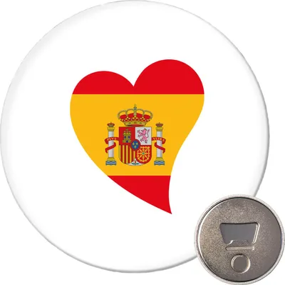 Produktbild von Huuraa Magnet Spanien Flagge Herz 59mm Kühlschrankmagnet rund Flaschenöffner Geschenkidee