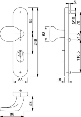 Image de Bouton de porte E86G/3332ZA VA F69 92mm p.protection combinée PZ 10mm
