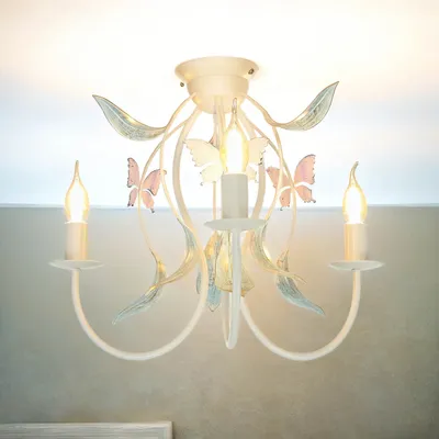 Produktbild von Deckenleuchte Floral "Summer" Weiß Rosa Metall 3-flammig Deckenlampe Wohnzimmer Schlafzimmer Flur