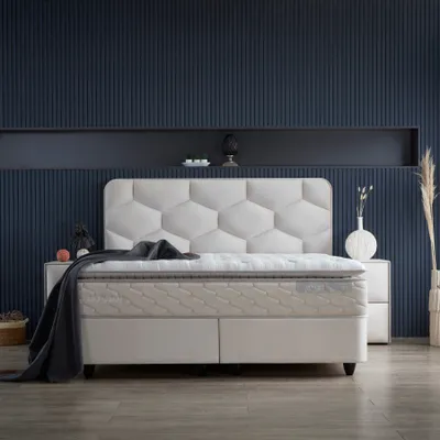 Produktbild von Pointhome Boxspringbett Set 160 x 200 H3/H4, Dolcebedd Bett-Set mit Nachttischen, 5-lagige einseitige Taschenfederkern-Matratze, Höhe 33 cm