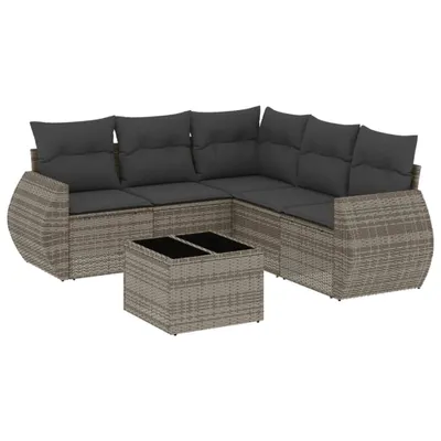 Produktbild von vidaXL 6-tlg. Garten-Sofagarnitur mit Kissen Grau Poly Rattan