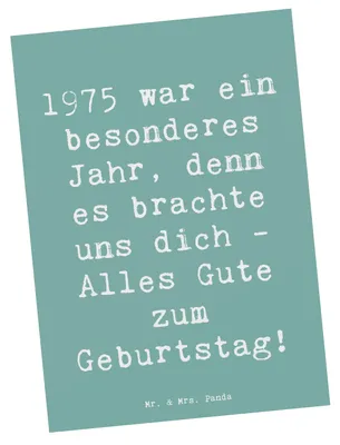 Produktbild von Mr. & Mrs. Panda Postkarte Spruch 1975 Geburtstag - Meeresbrise - Geschenk, Geburtstagsgeschenk, besondere Geburtstagsgeschenke, Postkarten, Ansichtskarten, feiern, Alter