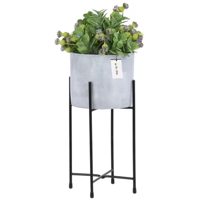 Produktbild von Blumenständer Blumenbeet Blumentopf Metall-Ständer Blumenübertopf Rund D 13,5 cm H 33 cm Grau Matte Oberfläche Gestell Orchidee Vase Keramik Modern Glamour