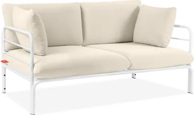 Obrázek produktu pro KONSIMO ZAHRADNÍ Pohovka pro 2 osoby s polštáři "RAMBE", Bílá/Krémově bílá, Ocel/Polyester/Pěna, LOFT, 150x80x80 cm