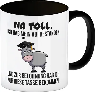 Produktbild von Zickige Ziege Abitur Kaffeebecher in schwarz mit Spruch Abi bestanden