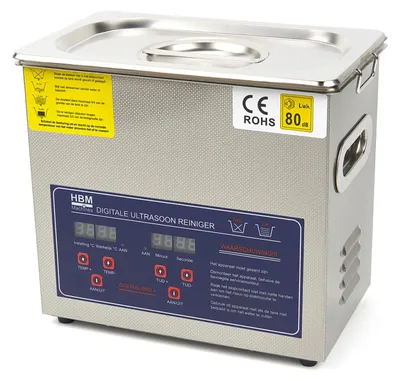 Immagine prodotto di Pulitore a ultrasuoni professionale, in acciaio inox, dispositivo di pulizia, con timer digitale e con cestello 3 litri Hbm Machines Olanda