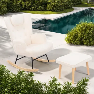 Productafbeelding van Fauteuil - Schommelstoel - Loungefauteuil - Leesfauteuil - Met Voetenbank - Zijzakken - Ergonomisch Design
