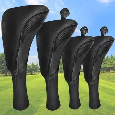 Image de Ensemble de housses pour clubs de golf, 4 pièces, noir, imperméable, sports de plein air