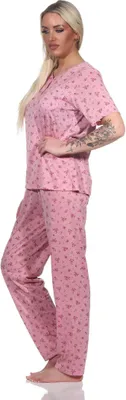 Produktbild von Damen Pyjama lange-hose mit kurzarm-Shirt Schlafanzug; Altrosa/L