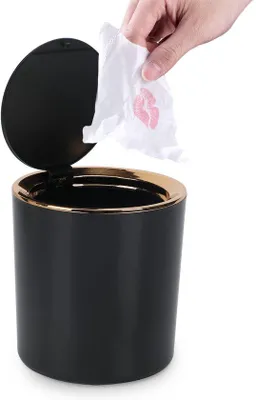 Image de Poubelle de bureau compacte avec couvercle, noire – en PETABS, idéale pour le bureau, la salle de bain et la cuisine