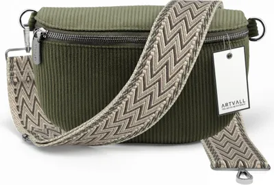 Produktbild von ARTVALL - Umhängetasche aus Cord, Klein mit verstellbarem Schultergurt, abnehmbares Taschenband, Crossbody Bag in dunkelgrün