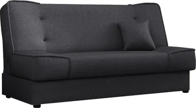 A dark gray sofa bed is shown from the front on a white background.