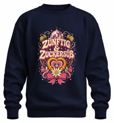 Productafbeelding van Zünftig & Zuckersüß: Volksfest, Wiesn, traditionele kleding, T-shirt, leren broek, sweatshirt, trui, marineblauw, maat S