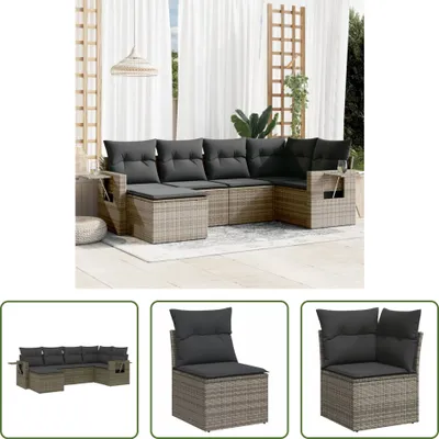 Produktbild von The Living Store 6-tlg. Garten-Sofagarnitur mit Kissen Grau Poly Rattan
