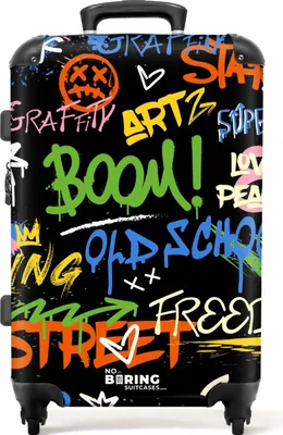 Produktbild von NoBoringSuitcases.com Hartschalen Koffer Mittelgroß 67x43x25 cm, 72L, Bunte Graffiti-Drucke: Schwarz - Bunt, Reisekoffer mit 4 Rollen