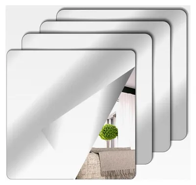 Produktbild von 4 Stück Selbstklebende Acrylspiegel, 15 x 15 cm, Flexible Spiegelfolien für Wand, Schule, Zuhause, Wohnzimmer, Badezimmer, Schlafzimmer