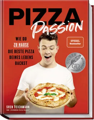 A cookbook cover featuring a man holding a pizza.