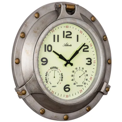 Produktbild von Atlanta 4545 Wanduhr Quarz analog Antik-Optik mit Thermometer