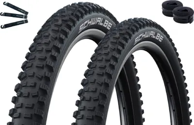 Produktbild von Faltreifen Schwalbe Hans Dampf 2 x Performance TLR TwinSkin ADDIX E-25 Schwarz 60-584 (27.5 x 2.35) + 2 x Schwalbe Schläuche SV19 inkl. maxxi4you Reifenheber