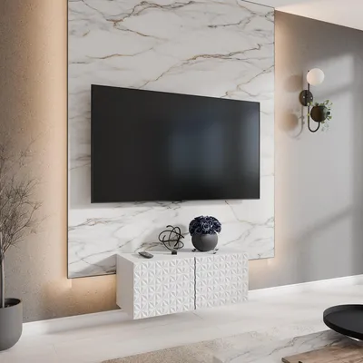 Produktbild von MEBLINI TV-Schrank 100cm Lang - Fernsehschrank - TV Lowboard Industrial - Unterschrank für Fernseher - TV-Unterschrank - TV-Schrank - Hängeschrank - CALIO - 100x40x41cm - Weiß Matt