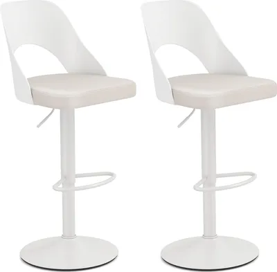 Image de Ensemble de 2 tabourets de bar pivotants à 360° réglables - CuirPolyuréthaneblanc