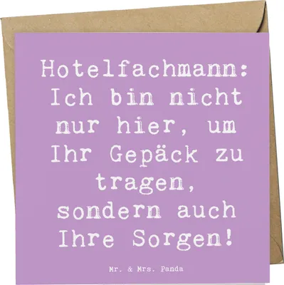 Produktbild von Mr. & Mrs. Panda Grußkarte Spruch Hotelfachmann Sorge - Lavendeltraum - Geschenk, Beruf, Housekeeping, faltkarte, doppelkarte, anlasskarte, Serviceorientiert, Klappkarte