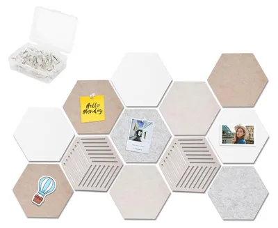 Obrázok produktu pre Veľká filcová nástenná tabuľa, hexagonálna – sada 12 kusov, 30 x 26 cm