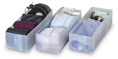 3er-Set kleine Aufbewahrungsboxen, transparent, 10,5x30x8 cm