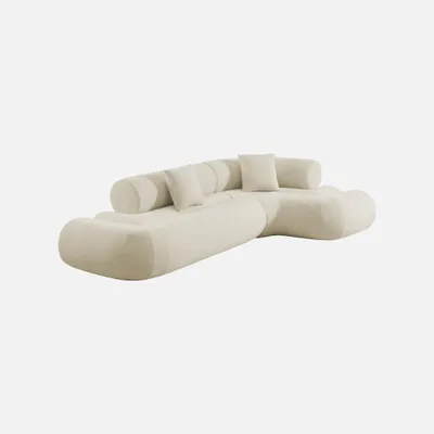 Produktbild von sweeek - Organisches 3-Sitzer-Ecksofa mit strukturiertem Bouclé-Bezug - Weiß