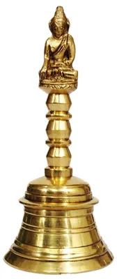 Messing-Handglocke mit Buddha-Figur, 7,6x7,6x15,2 cm, gold