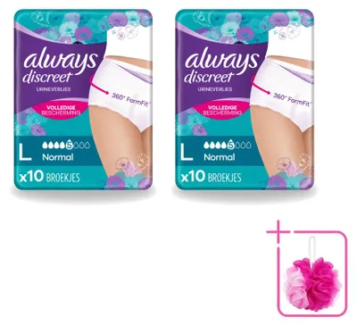 Obrázok produktu pre 2 kusy absorpčných nohavičiek Always Discreet, veľkosť L – balenie s dvojnásobným množstvom