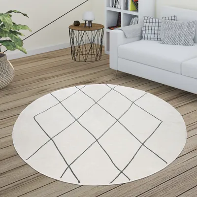 Image de Tapis de salon Skandi Motif losanges Moderne Blanc Différents designs Tailles Taille 160 cm Rond
