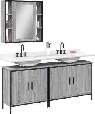 Obrázok produktu pre Maison Exclusive – 3-dielna sada kúpeľňového nábytku, sivá farba, drevený materiál Sonoma