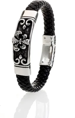 Produktbild von Karisma Hochwertiges Geflochtenes Herren Leder Armband Schwarz Edelstahl 316L Länge 22,5 cm