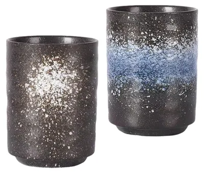 Theekopjes set van 2, keramisch, zwart, 275 ml, Japanse stijl