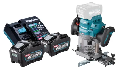 Obrázek produktu pro Makita RP 001 GT201 Akumulátorová frézka 40 V max. 12 mm bezkartáčová + 2x baterie 5,0 Ah + nabíječka