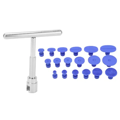 Imagen del producto de Kit de reparación de carrocería de automóvil para eliminar abolladuras sin necesidad de pintura, incluye barra en T y un juego de 18 piezas de ventosas. Herramienta manual para la reparación de daños