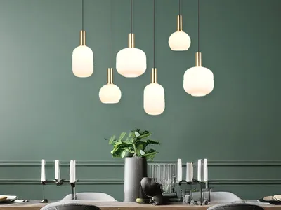 Produktbild von Retro Pendelleuchte Glas mehrflammige Esstischlampe über Kücheninsel, B: 92cm