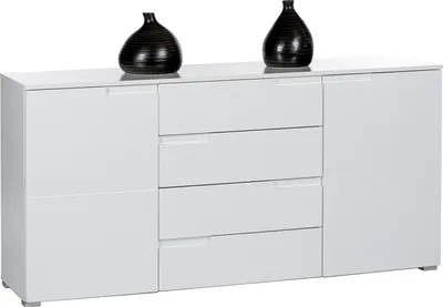 Produktbild von Suzette I Sideboard Modern, Weiß Hochglanz, 2 Türen, 4 Schubkästen, aus MDF und Spanplatte, 80x165x40 cm