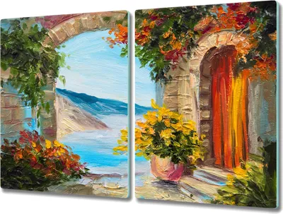 Produktbild von Coloray Küchenbrett Kochplattenabdeckung Hackbrett Schneidebrett Herdabdeckplatte 2x40x52 cm - Blumen Haus Meer